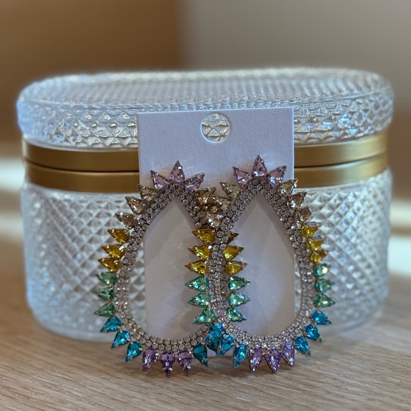 Express Jewelry - Express Rainbow Ombré Rhinestone Teardrop Earrings | Brand New With Tags